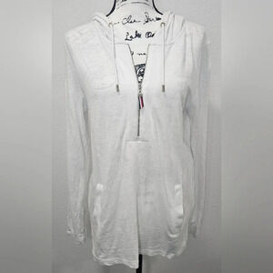 Tommy Hilfiger Womens 1/2 Zip Drawstring Hoodie Top Size M Long Sleeve White